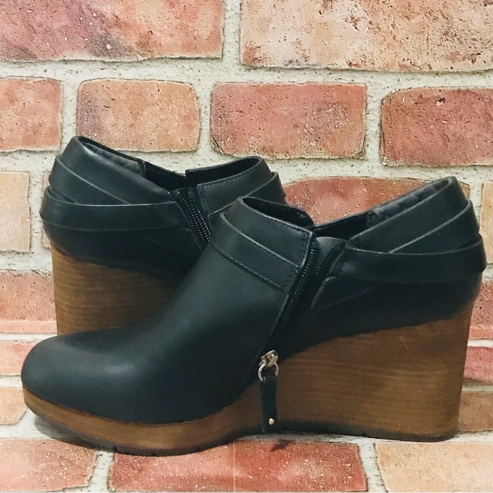 Dr. Scholl's What's Good Women's Black Faux Leather Wedge Ankle Booties Sz-10M